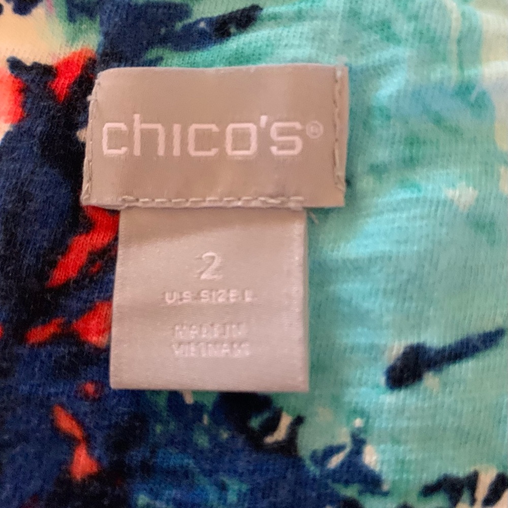 Chico’s Colorful Abstract Roll Tab Women's Top size 2(L-12). - Picture 4 of 10